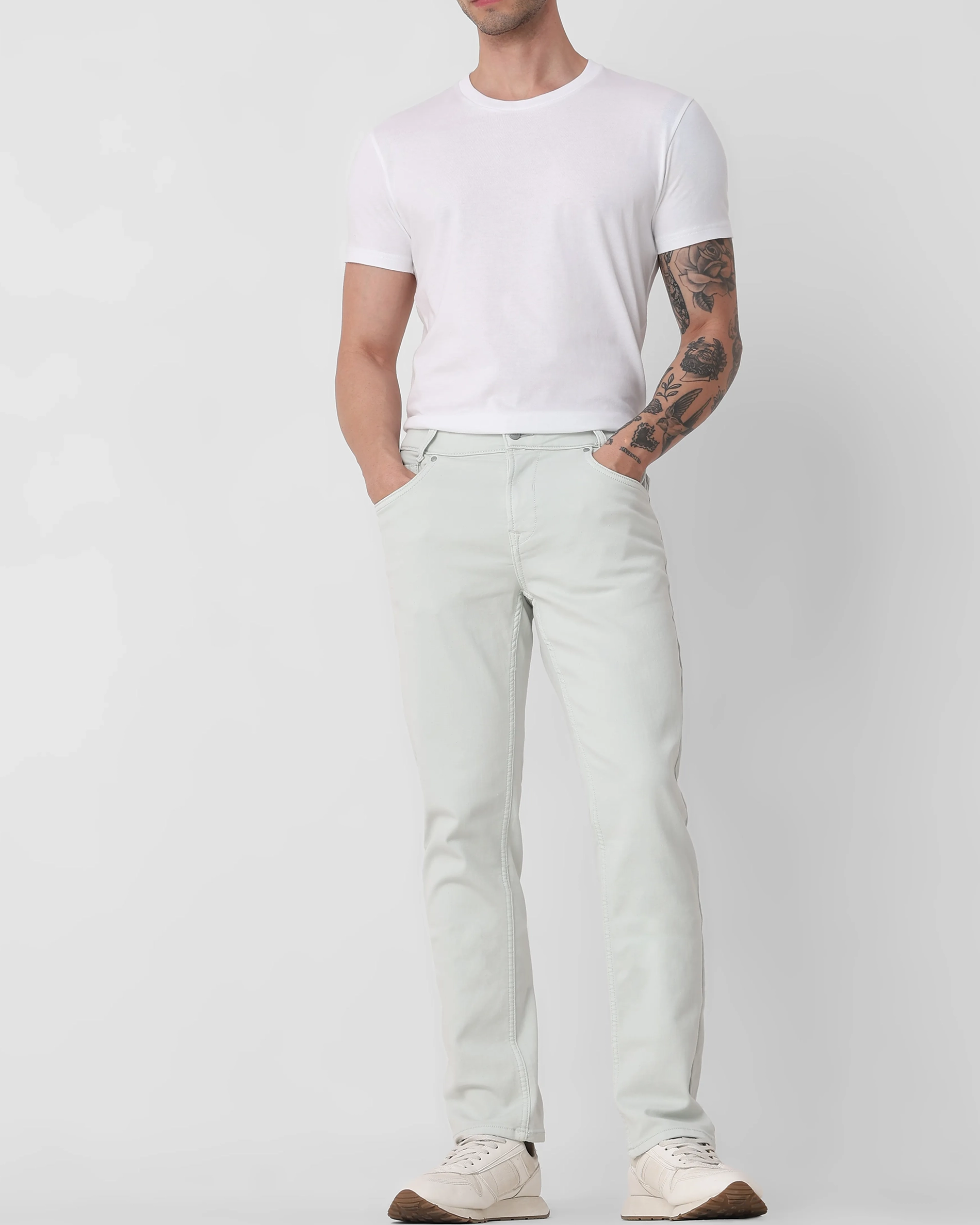 Classic Versatile And Comfortable Straight Light Green Jeans