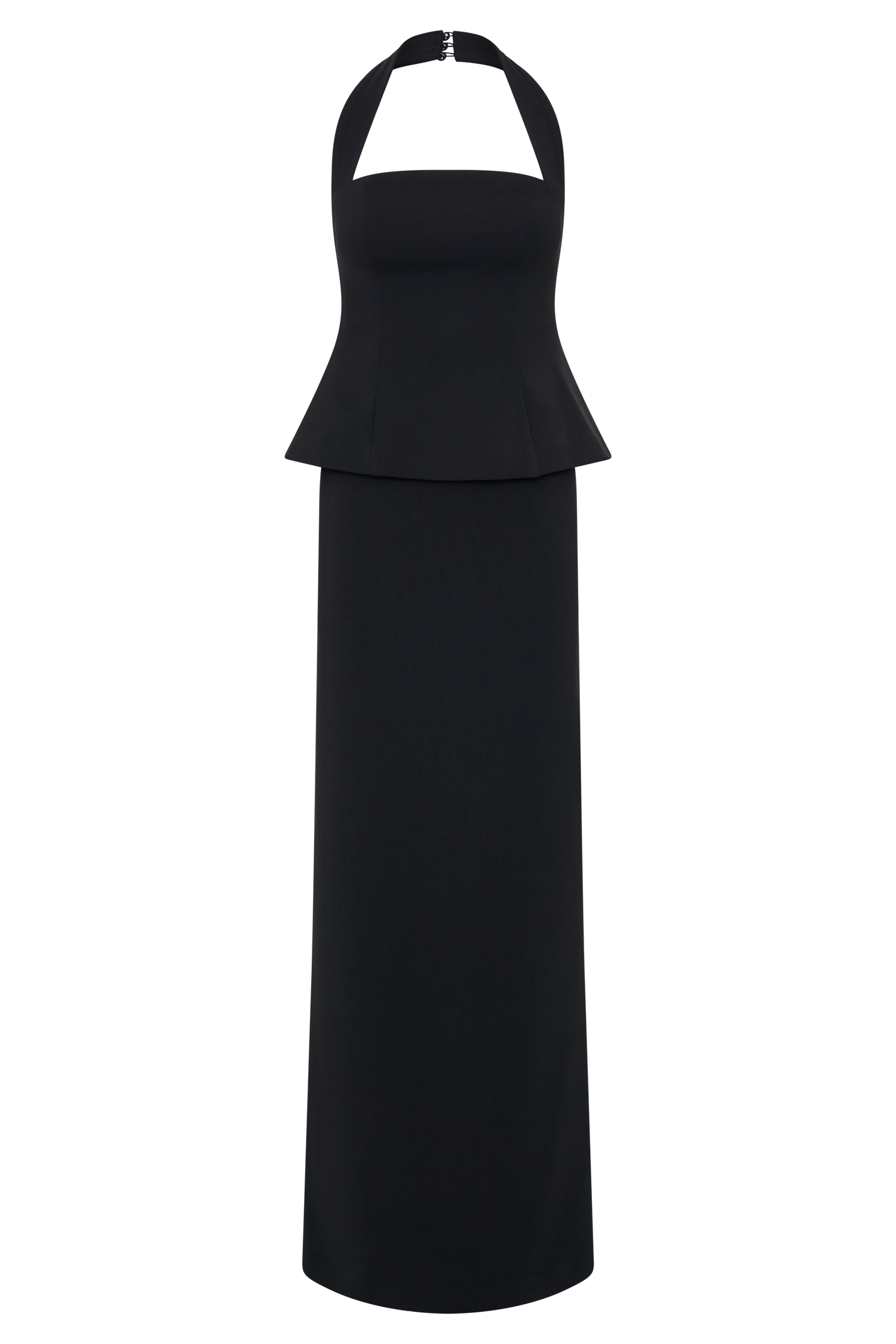 Black Peplum Halter Maxi Dress
