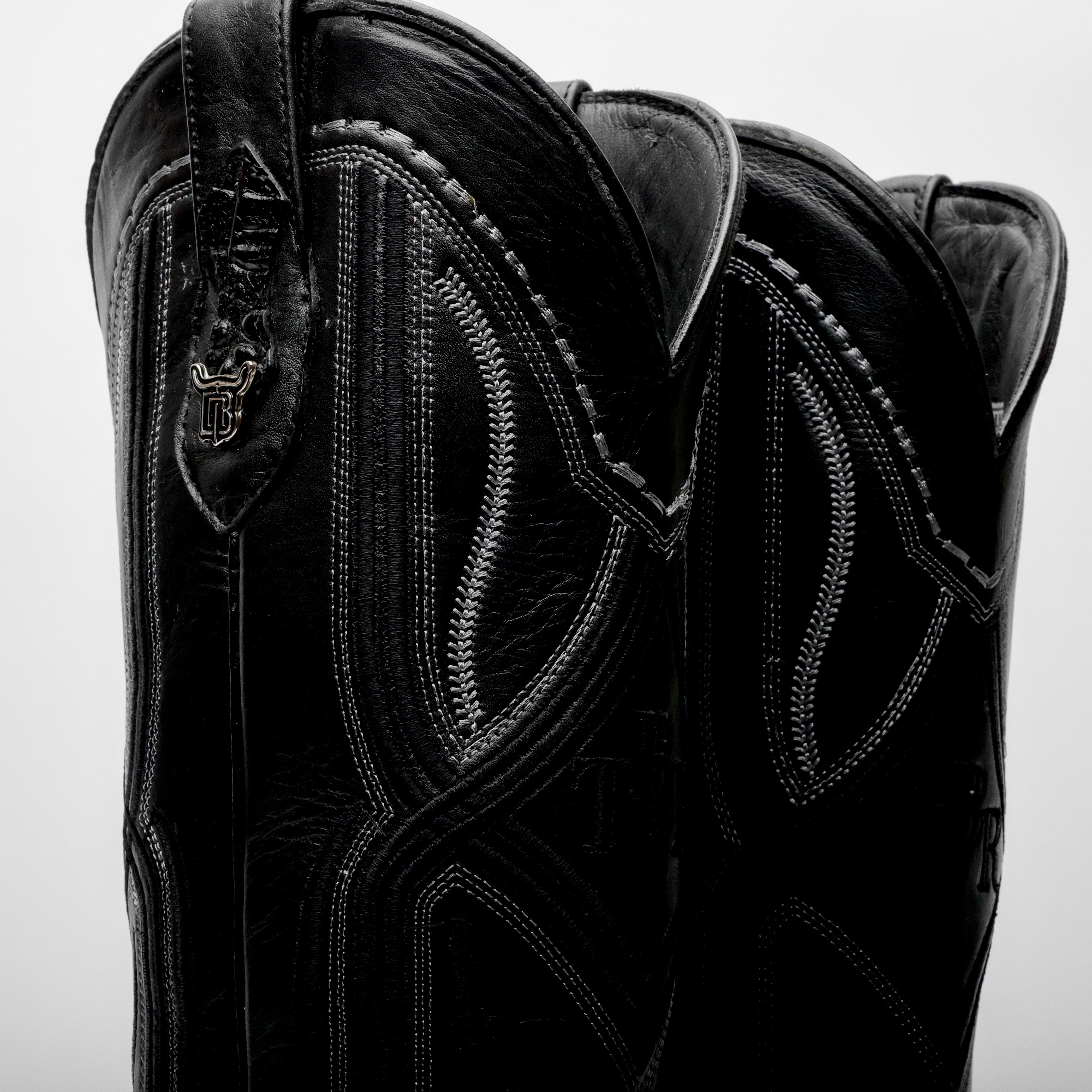 Total Black Caiman Belly Leather Boots - Square Toe