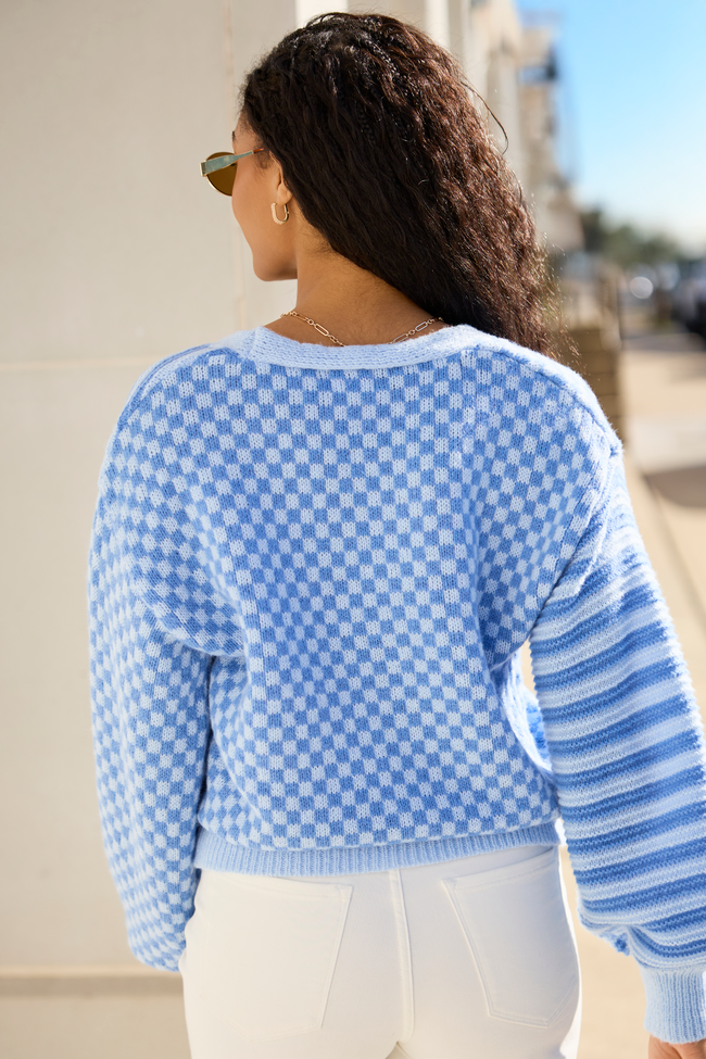 Samara Checkered And Stripes Blue Cardigan
