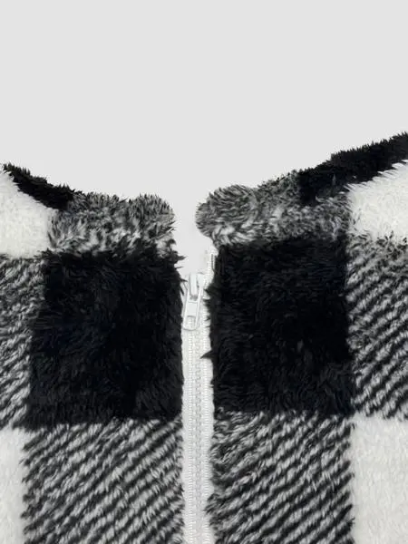 Women's Plaid Fleece Long Sleeve Hooded Coat