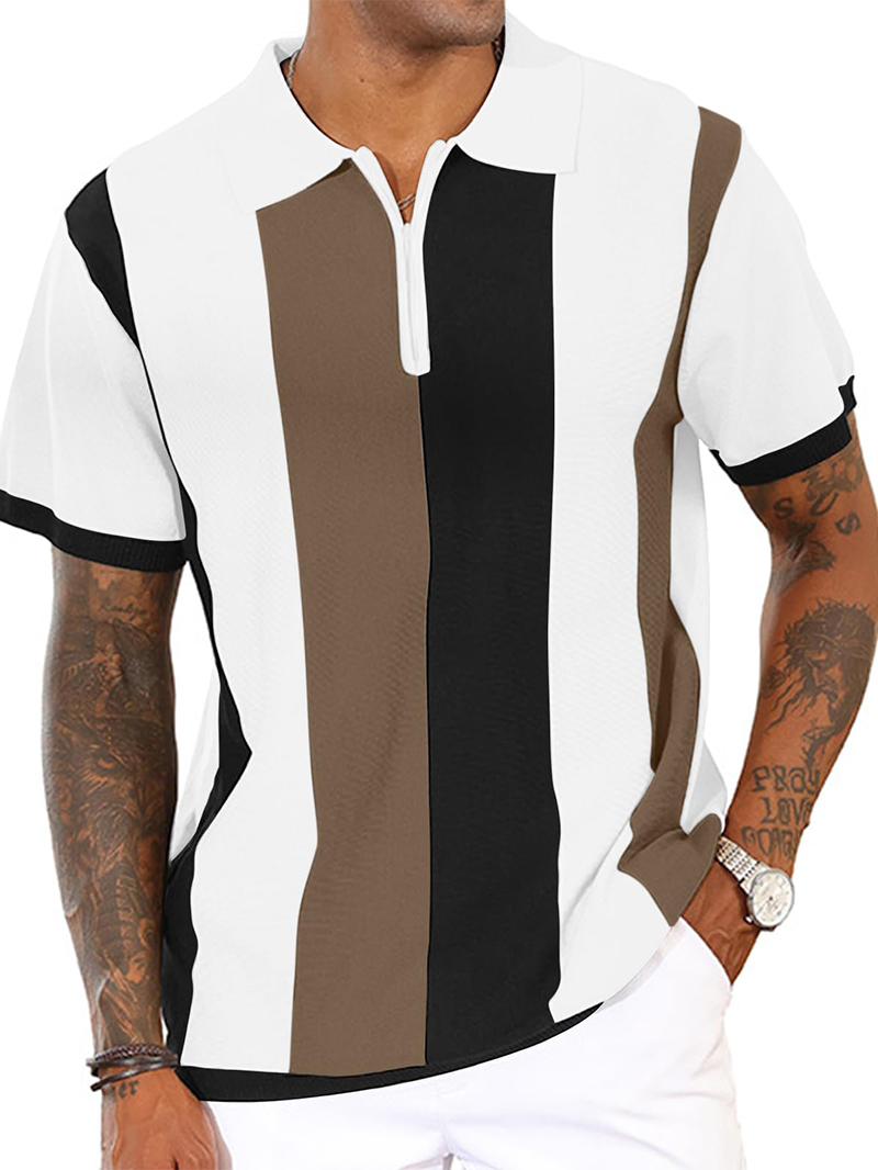 Men's Fashion Polo Shirts Vintage Striped Knitting Shirts Casual Slim Fit Golf Shirts