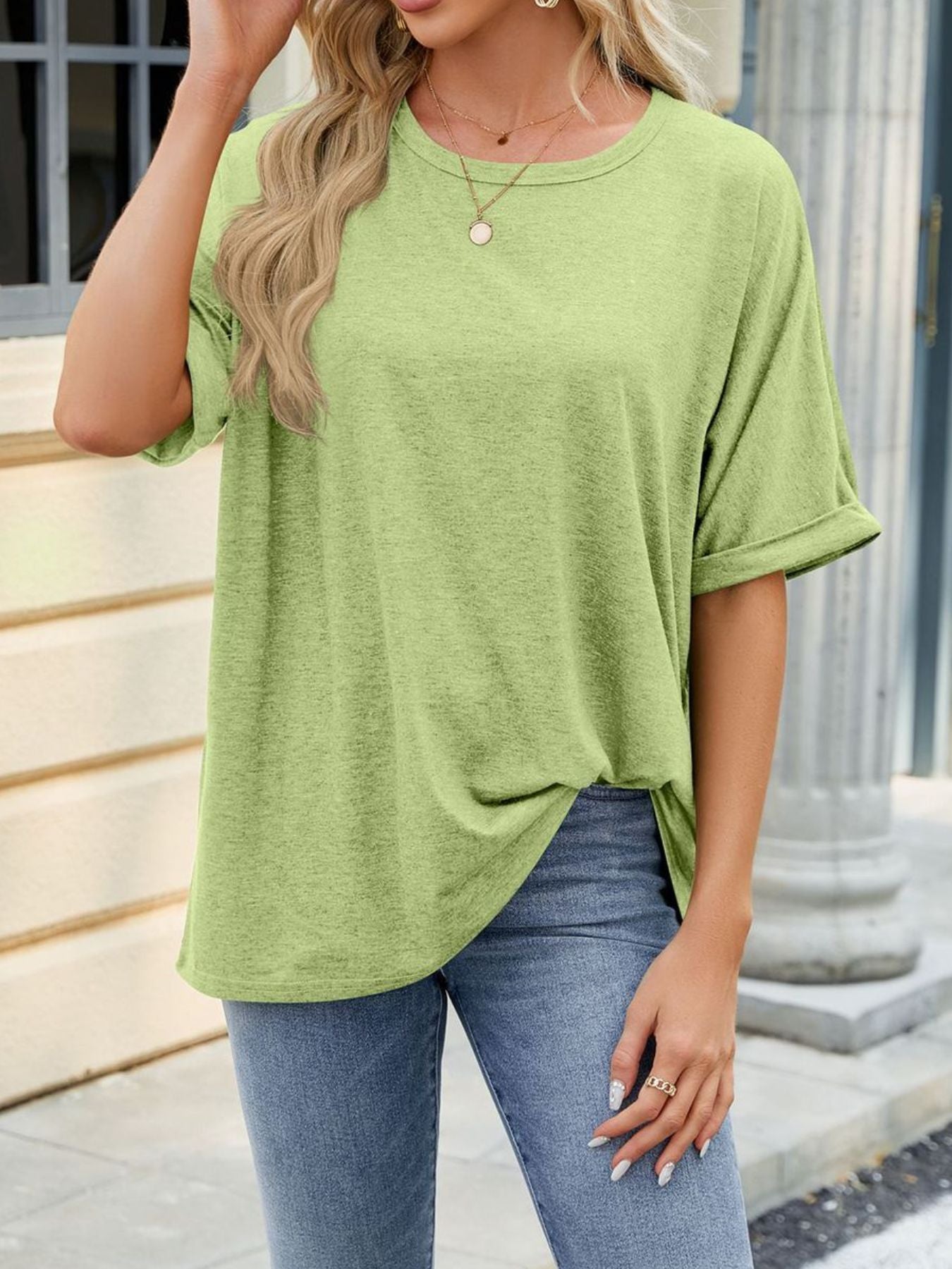 Casual Loose Fit Rolled Sleeve T-Shirt