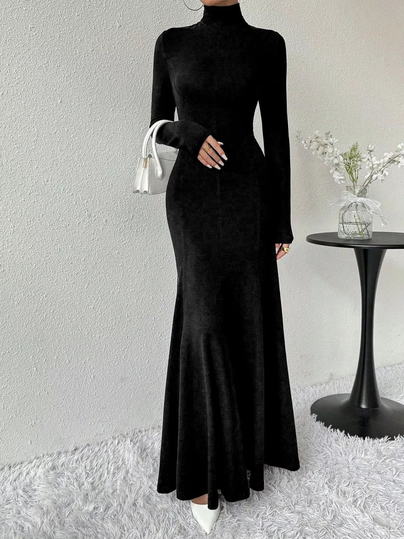 Turtleneck Long Sleeve Maxi Mermaid Dress