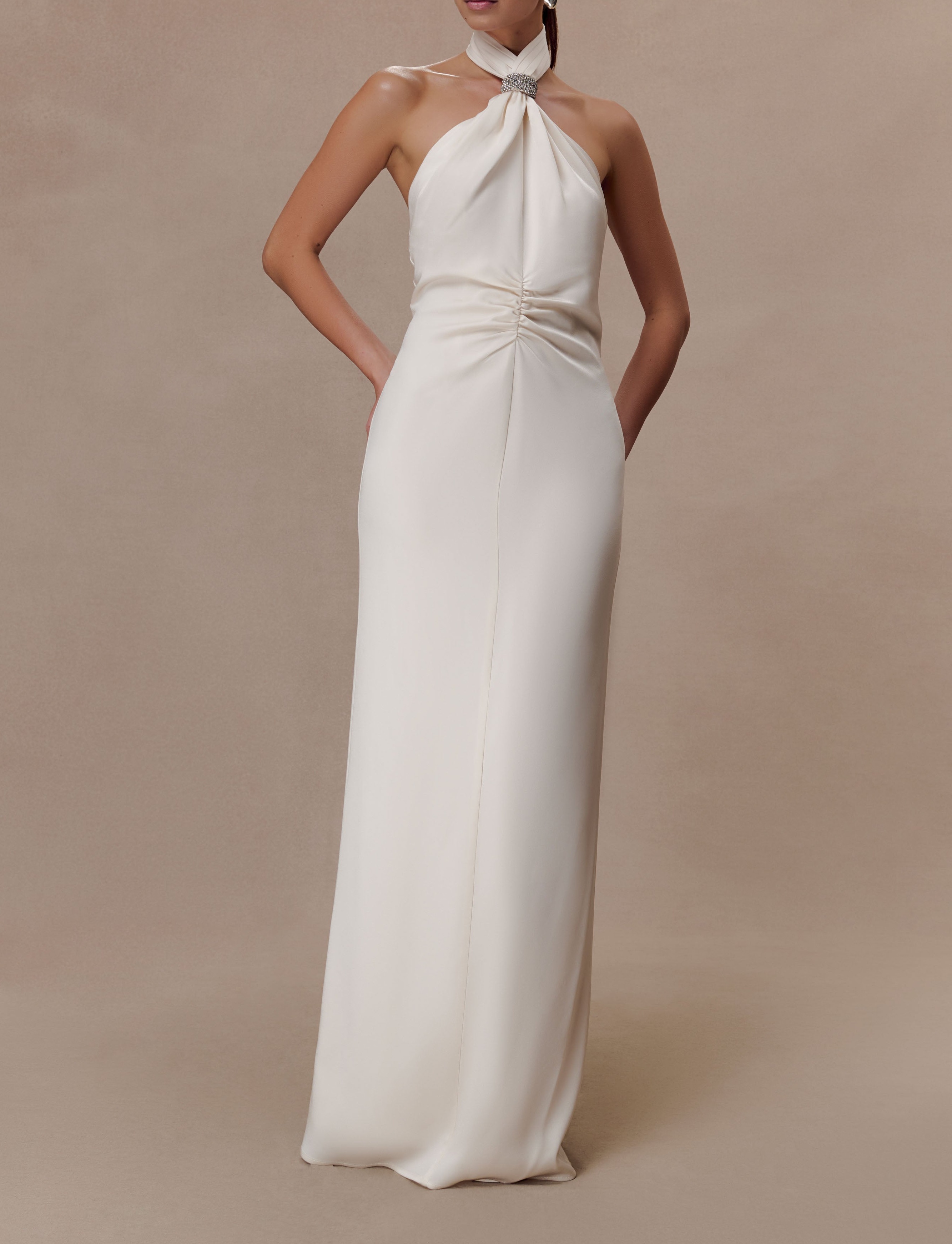 Ivory Halter Maxi Dress With Hardware