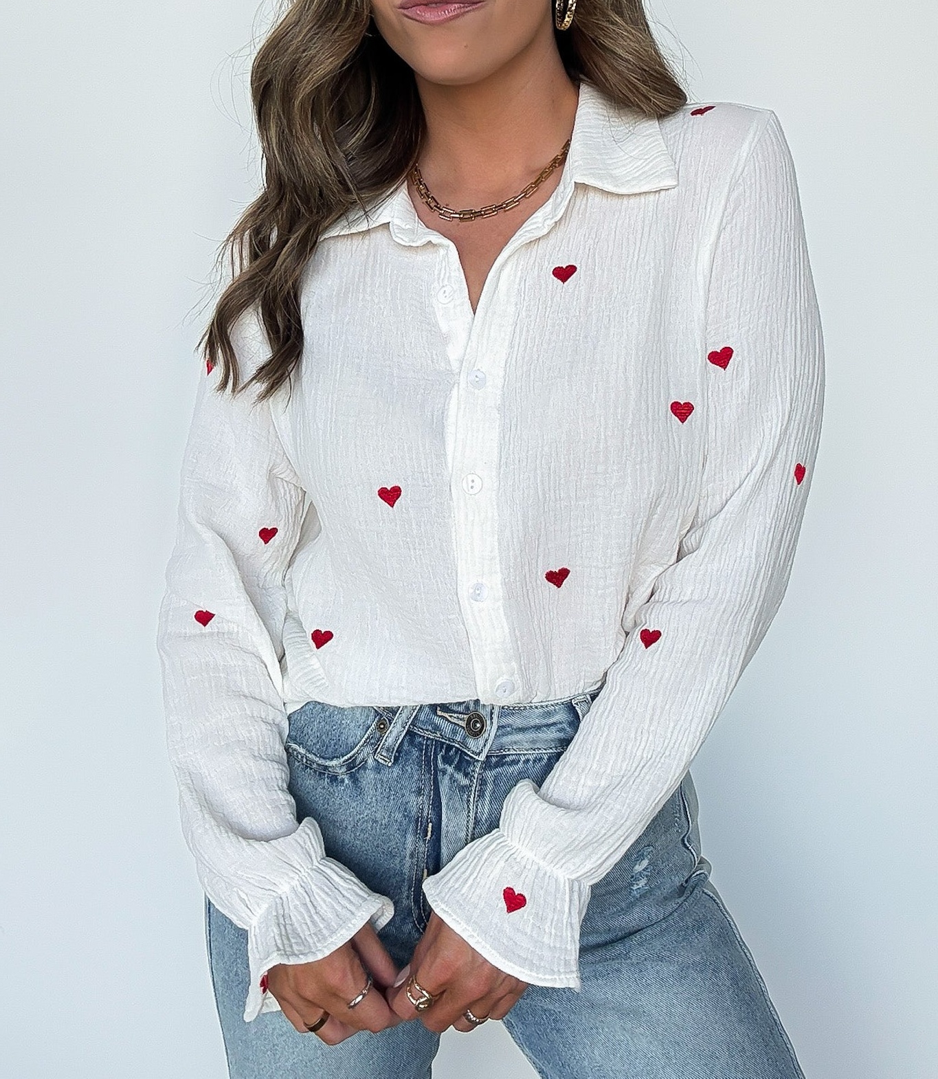 Heart Embroidered Button Down