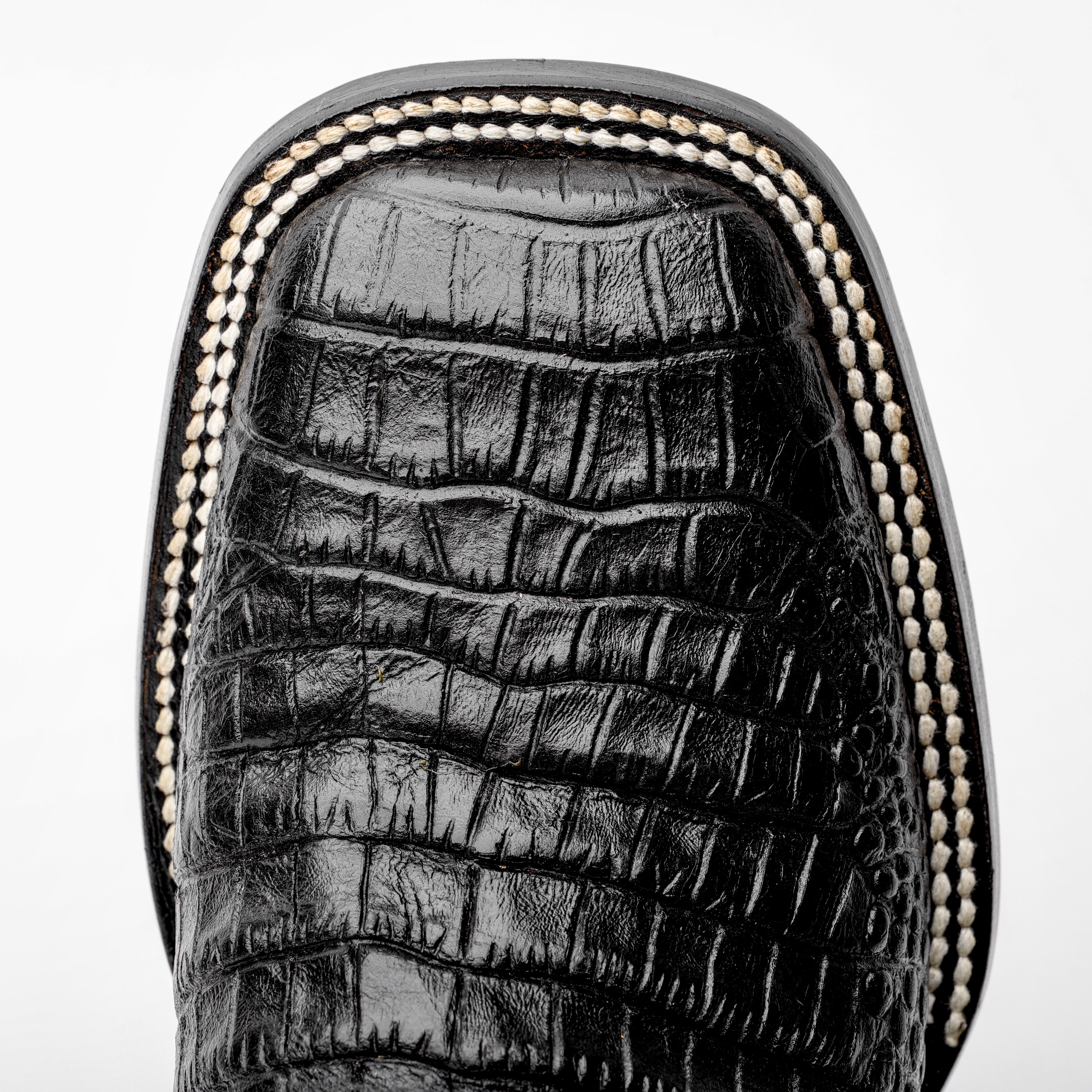 Total Black Caiman Belly Leather Boots - Square Toe