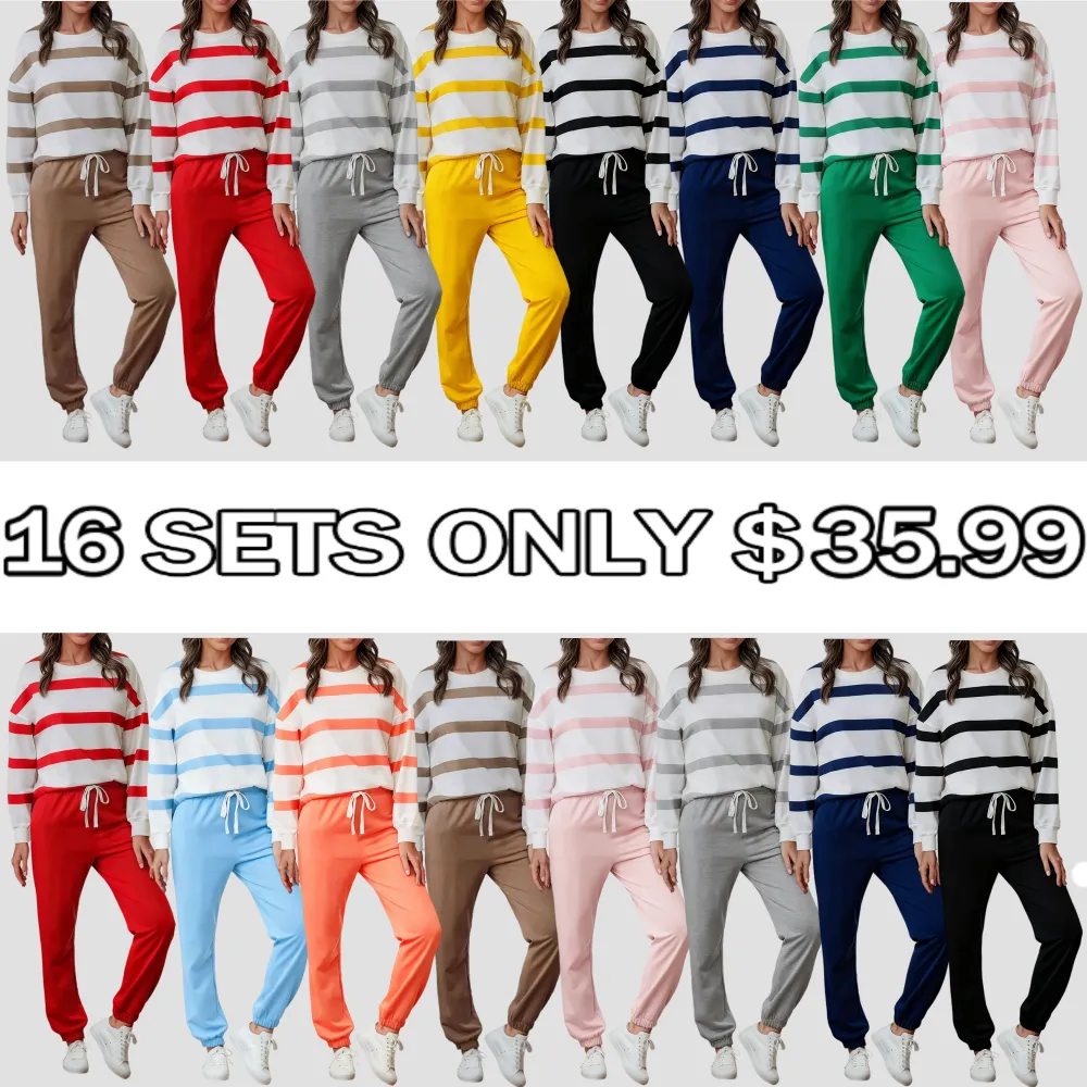 Comfortable Striped Pullover And Jogging Pants Set