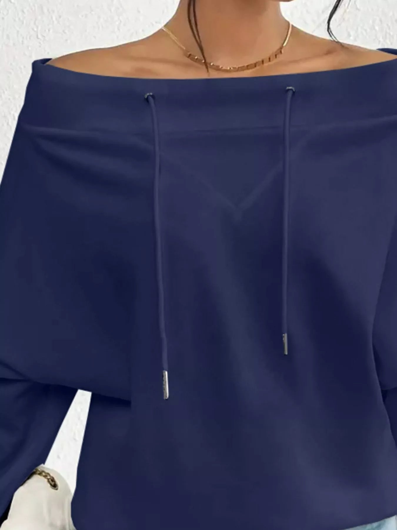 Full Size Off-Shoulder Drawstring Long Sleeve Top Plus Size