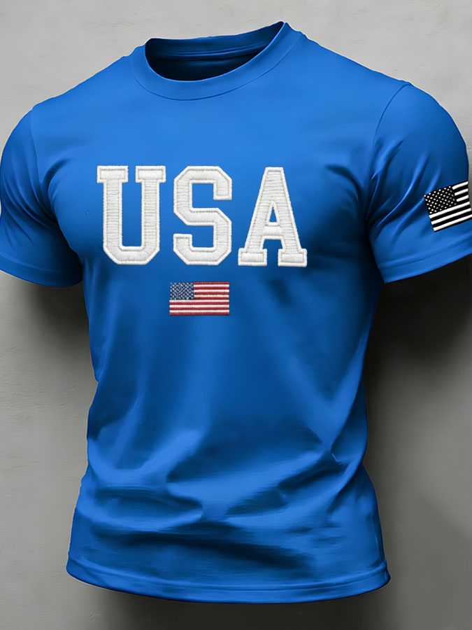 Men'S American Flag Independence Day Celebration Classic Pattern Short Sleeve T-Shirt