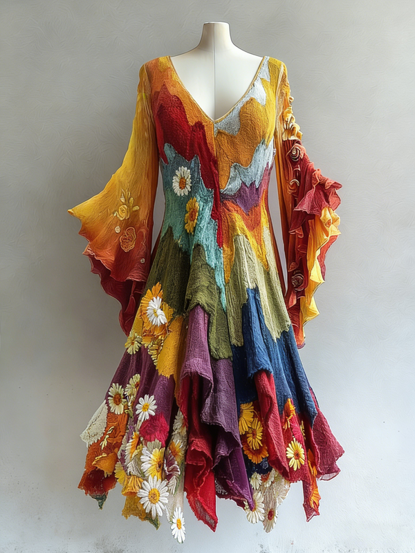 Women's Vibrant Summer Rainbow-Colored Dress 3605