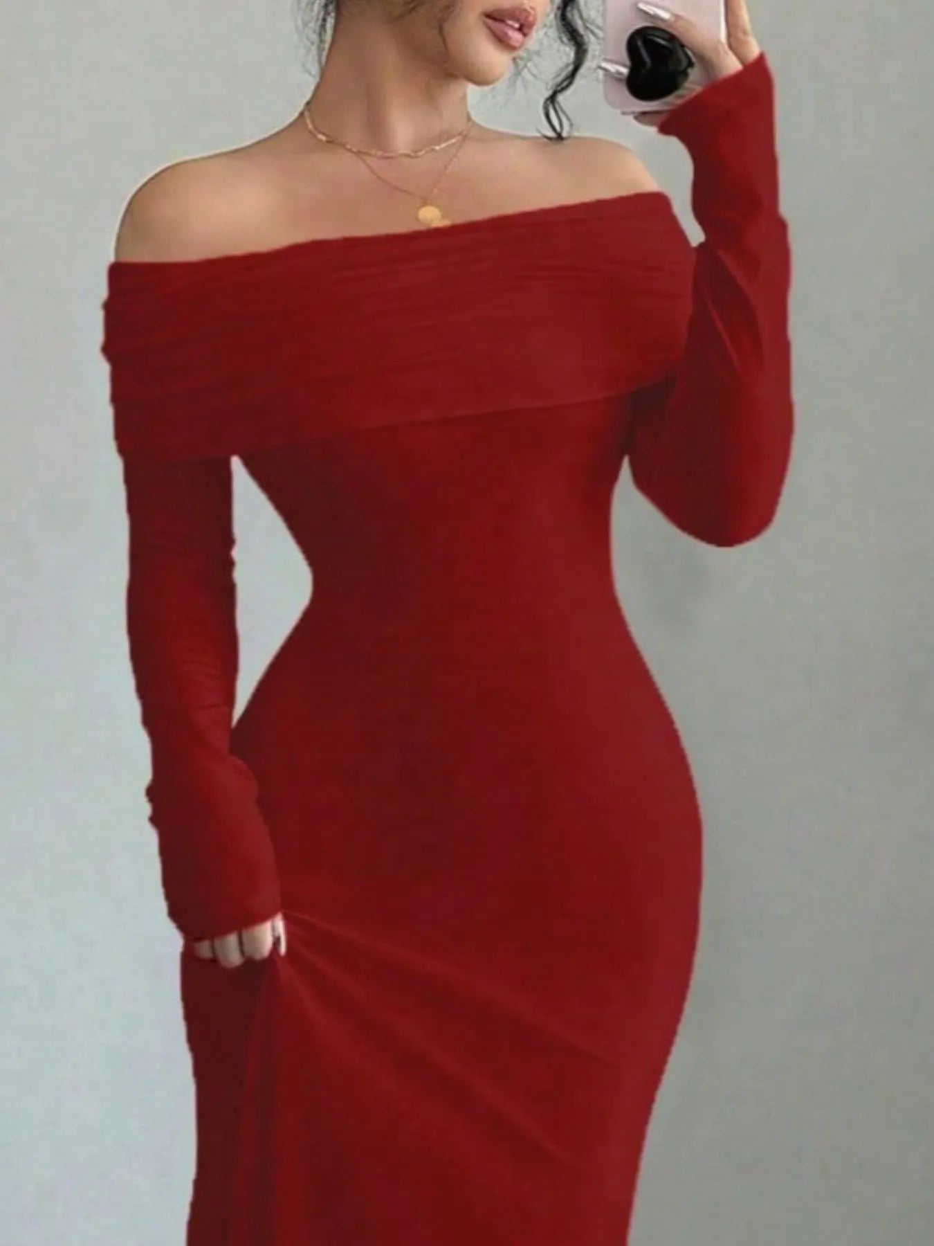 Off-Shoulder Long Sleeve Bodycon Maxi Dress