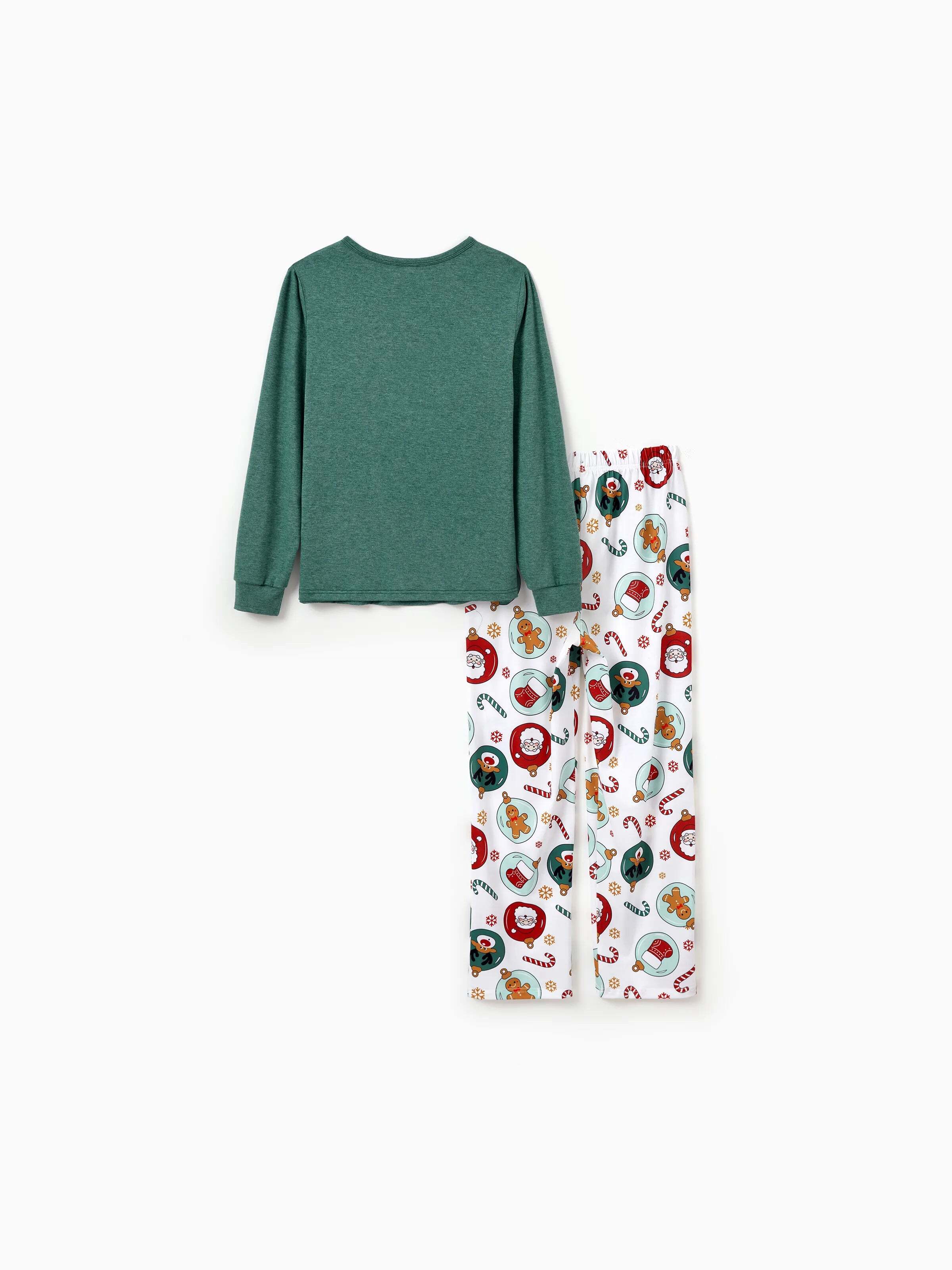 Christmas Matching Family Pajamas Set Reindeer and Santa Claus PJS with Christmas Socks Green