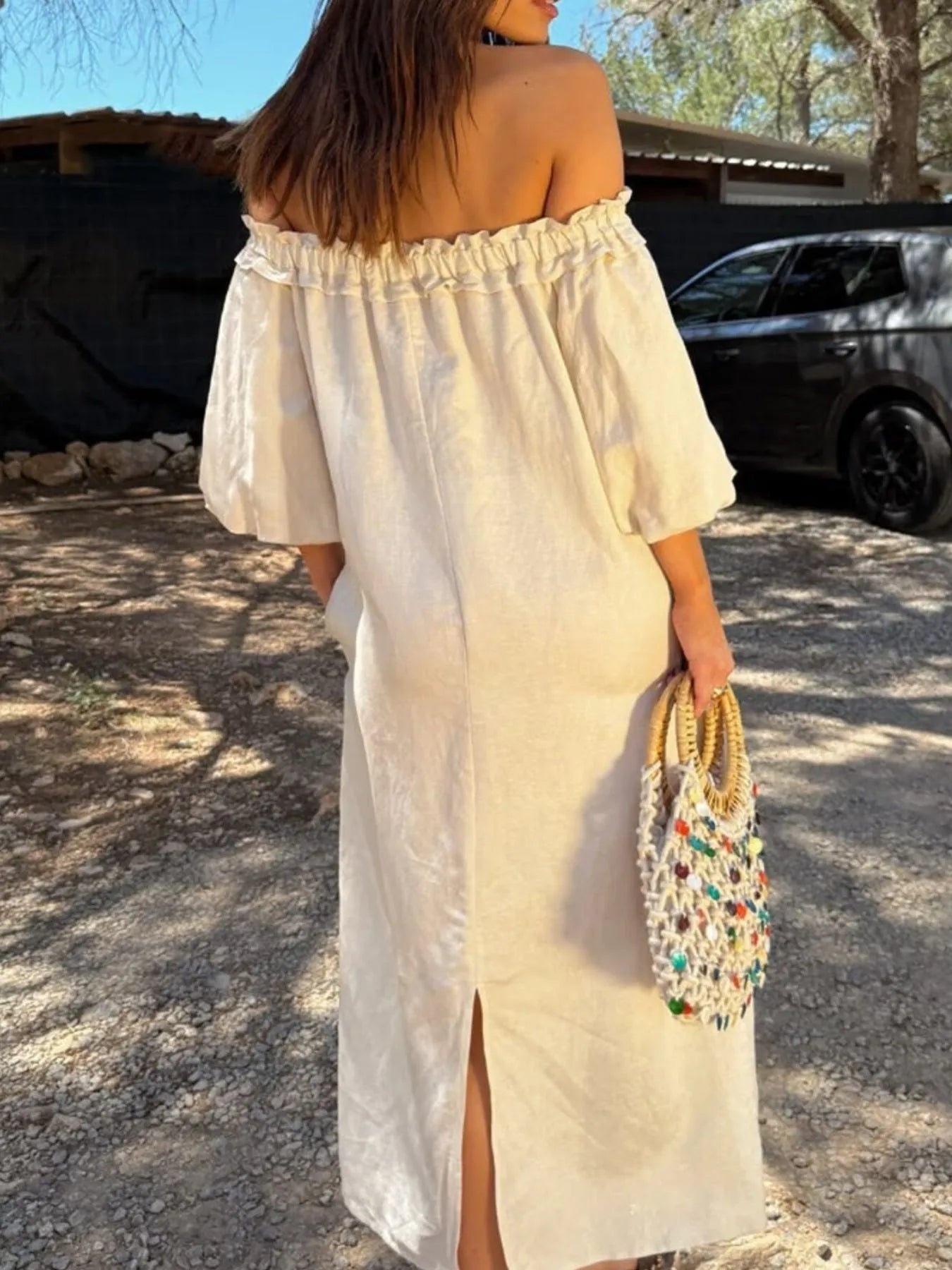 Frill Printed Off-Shoulder Dress