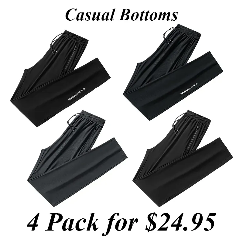Men'S Ice Silk Pants Breathable Casual Pants Sports Pants Quick-Drying Pants Men'S Elastic Straight Large Size