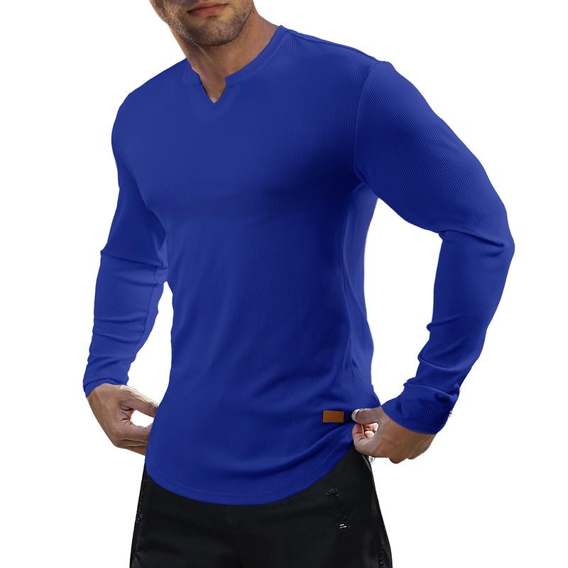 Men’s Slim Fit Ribbed V-Neck Long Sleeve Muscle T-Shirt