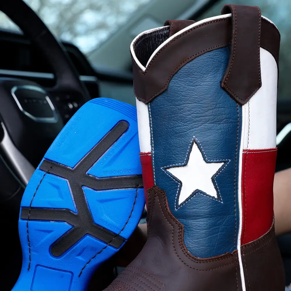 Chocolate Brown TEXAS Flag Leather Work Boots - Composite Toe