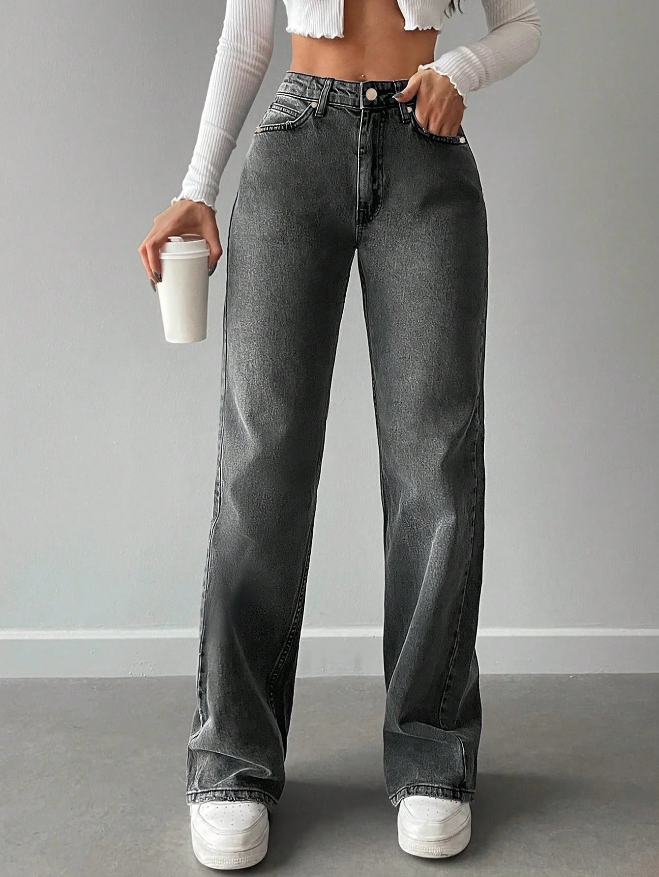 Charcoal Grey Straight Fit Jeans