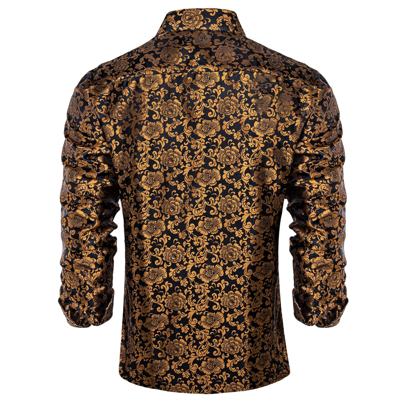 Men's Paisley Dress Shirt Long Sleeve Wrinkle Free Button Down Cowboy Shirts - Dark Black&gold&paisley