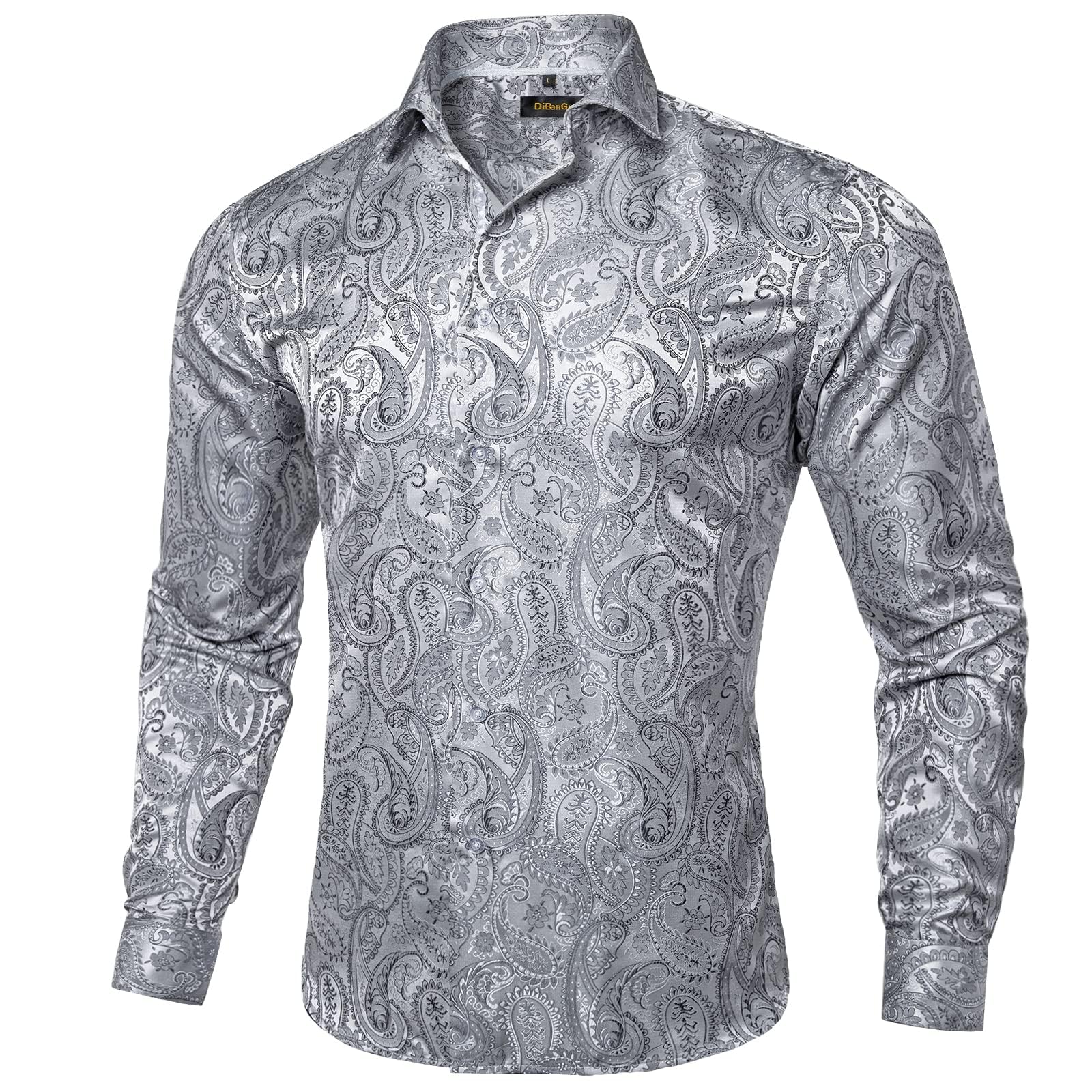Men's Paisley Dress Shirt Long Sleeve Wrinkle Free Button Down Cowboy Shirts - Silver Grey&paisley
