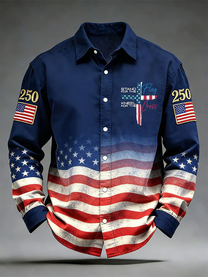 Men'S Retro 250Th Anniversary Independence Day Flag Printed Casual Shirt