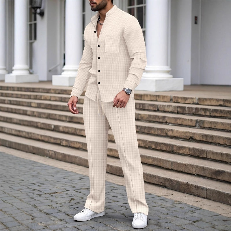 🎁New 2026 Arrival - Only $19.99!💥 Men's Casual Waffle Knit Shirt and Pants Two-Piece Set