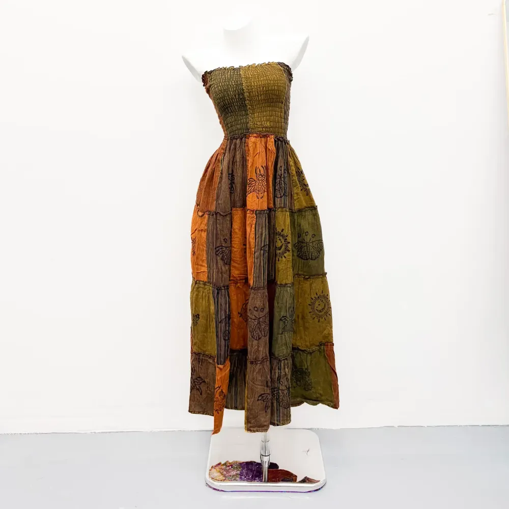 Patchwork Multi Way Skirt Dress, Hippie Festival Maxi Dress, Handmade Cotton Gypsy Clothing