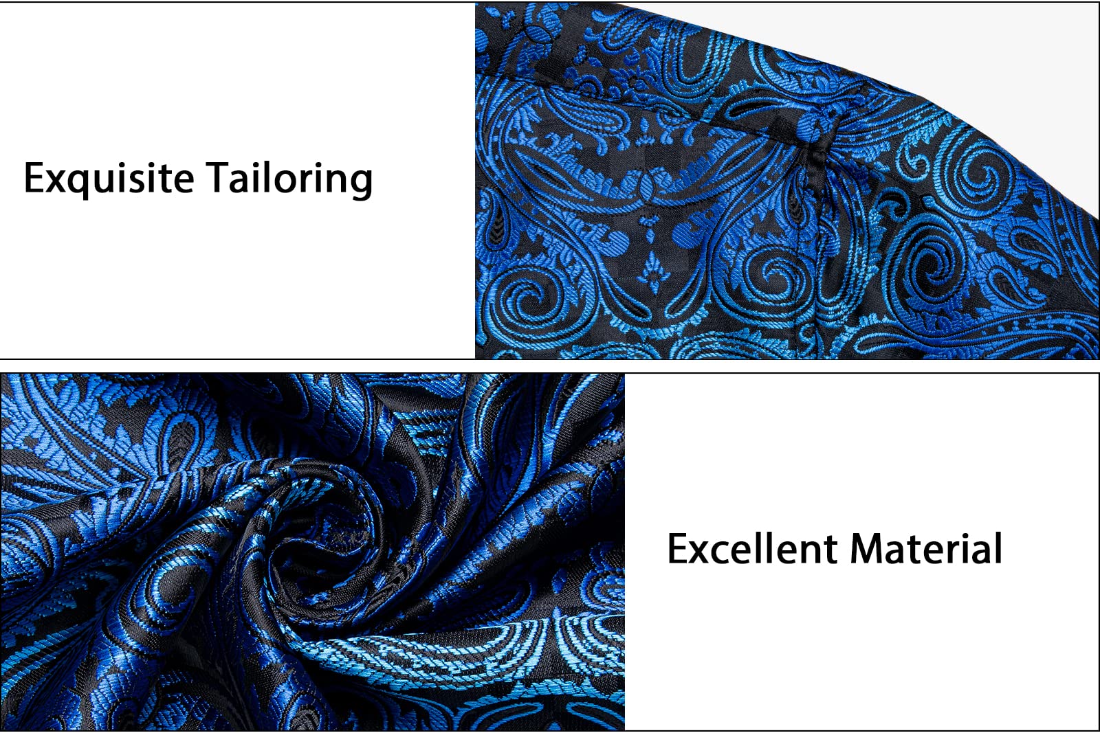 Men's Paisley Dress Shirt Long Sleeve Wrinkle Free Button Down Cowboy Shirts - Royal Blue&black&paisley