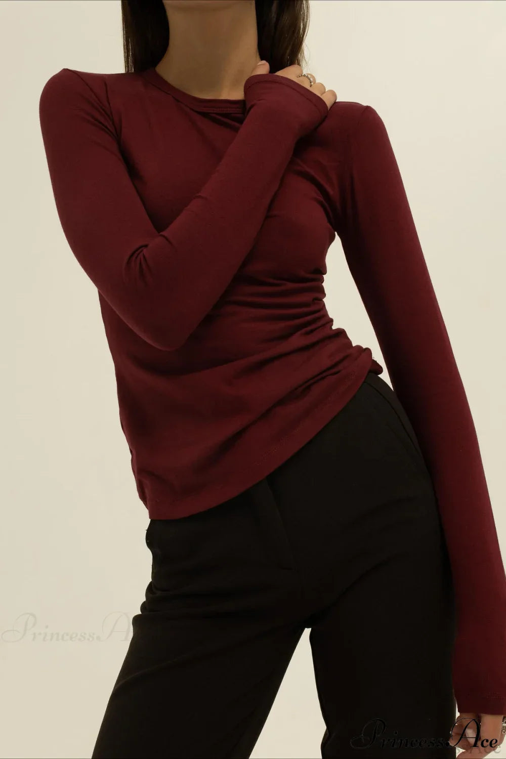 Plain Classic Solid Crew Slim Slim Crew Neck Long Sleeve Tee