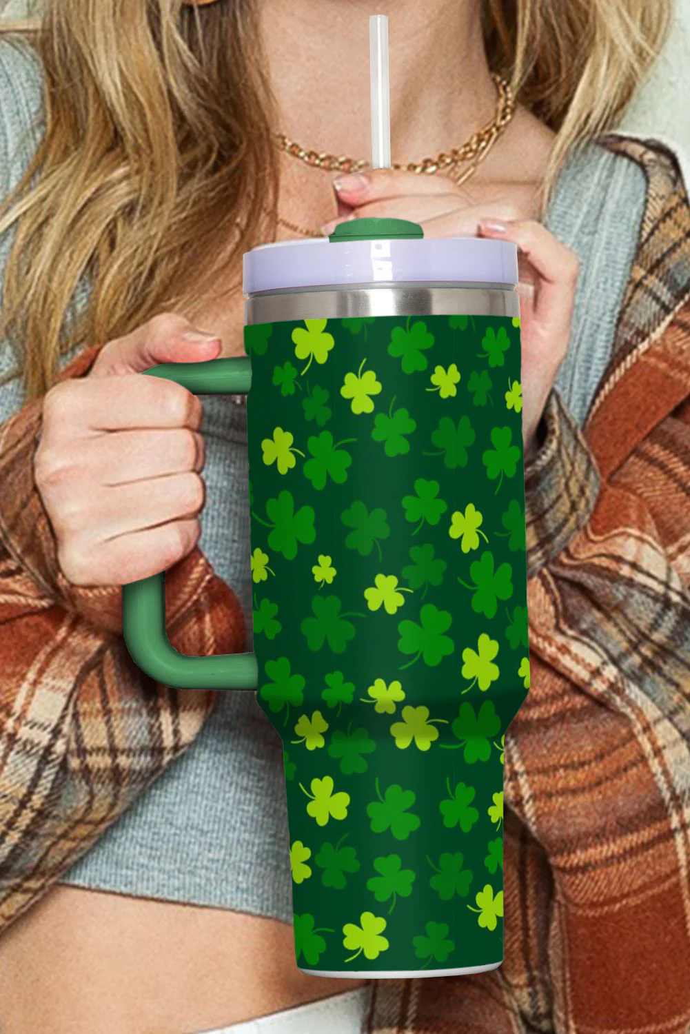 Dark Green HAPPY ST PATRICKS DAY Clover Printed Tumbler 40oz