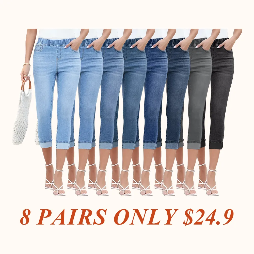 Women High Waisted Skinny Capri Pants Trendy Stretch Denim Cropped Jeans