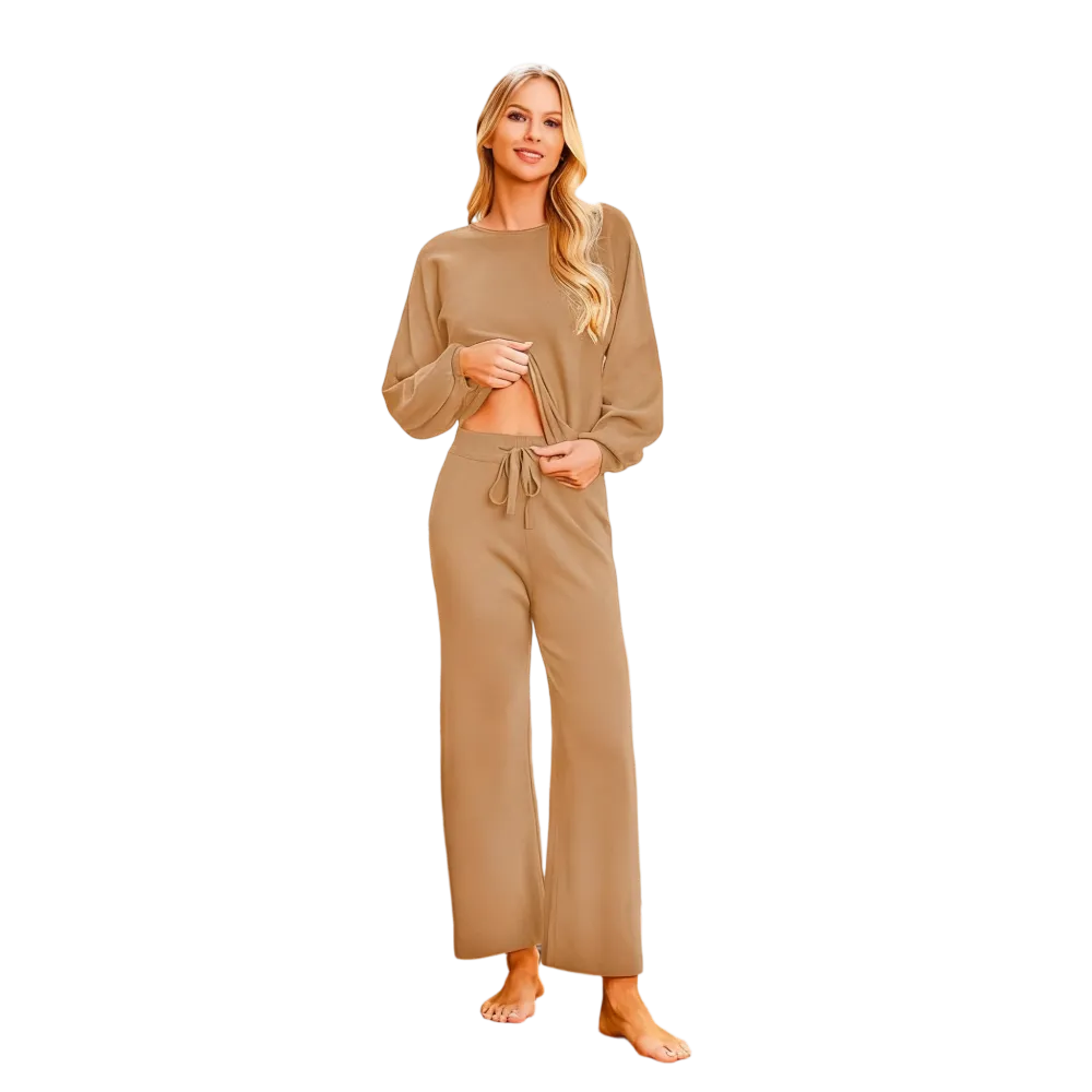 Womens Fall Winter Casual Solid Knitted 2 Piece Sets Long Sleeve Hoodie