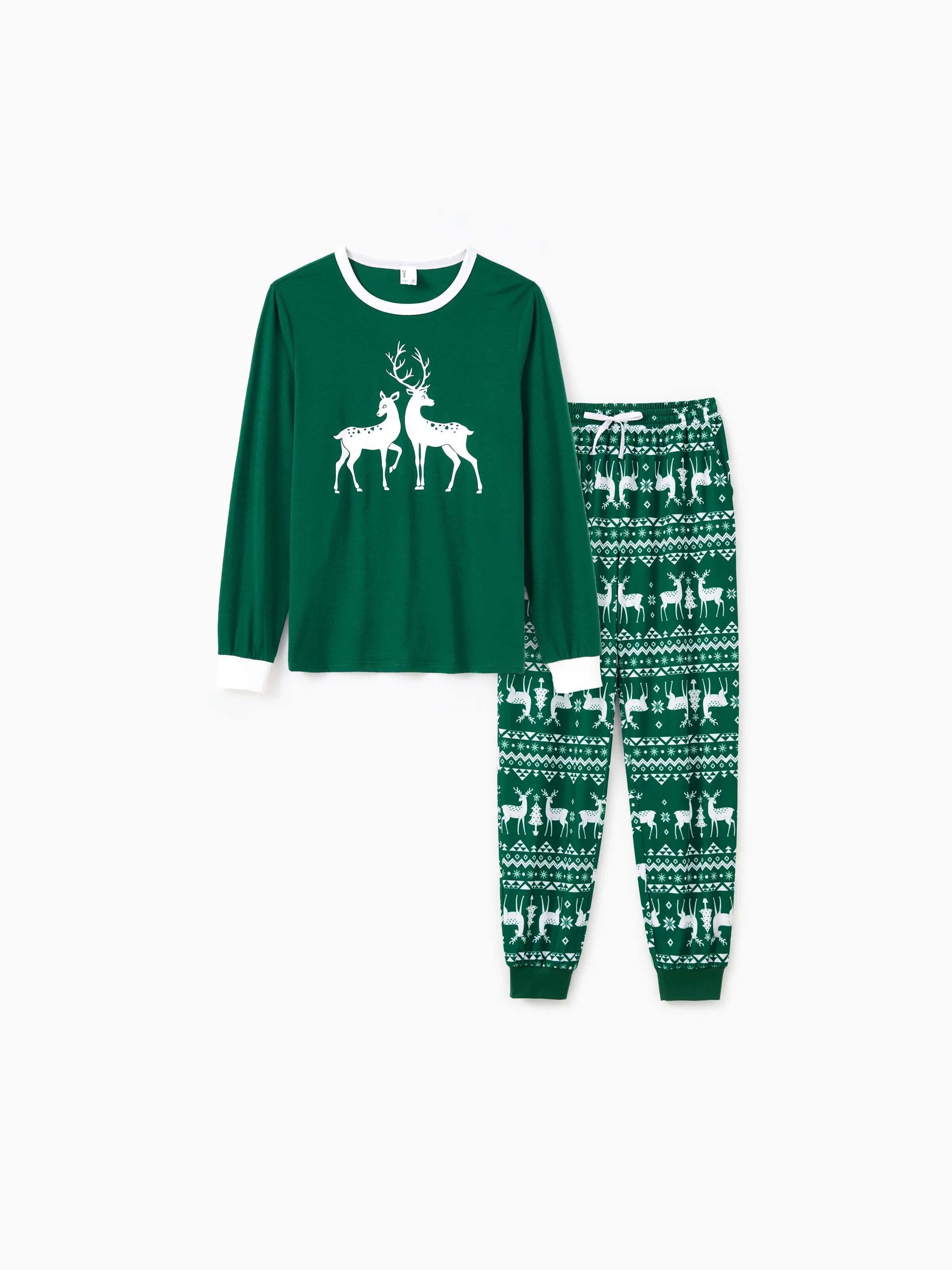 Christmas Family Matching Glow in the Dark Reindeer Tops Allover Pattern Pants Pajamas Sets with Christmas Socks blackishgreen
