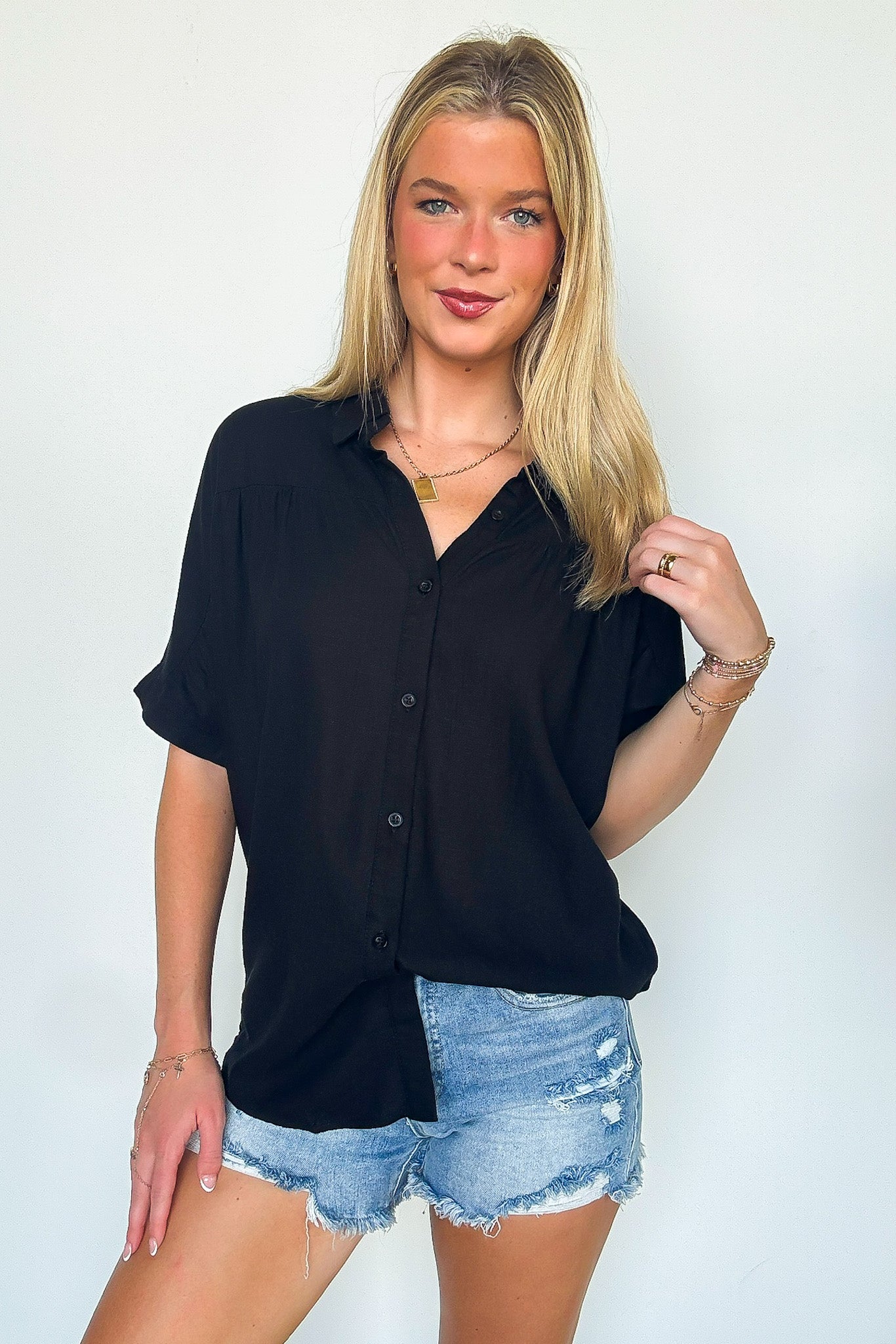 Button Up Collared Dolman Shirt