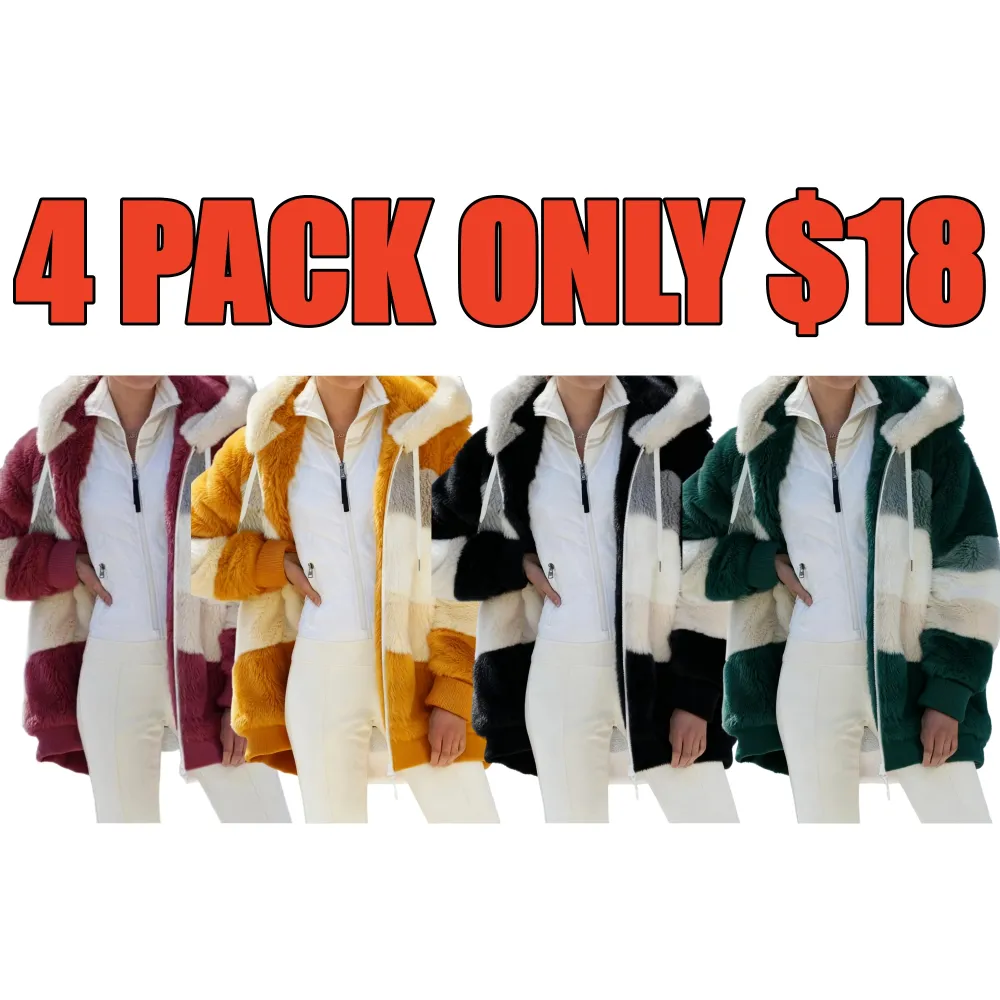 Women's Colorblock Drop Shoulder Hooded Polar Fleece Coat