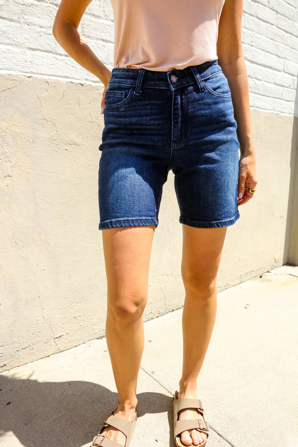 Dark Wash High Rise Tummy Control Shorts