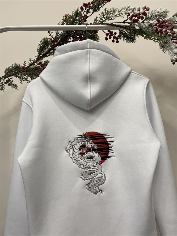 Men's Japanese Dragon Sunrise Embroidered Cozy Hoodie
