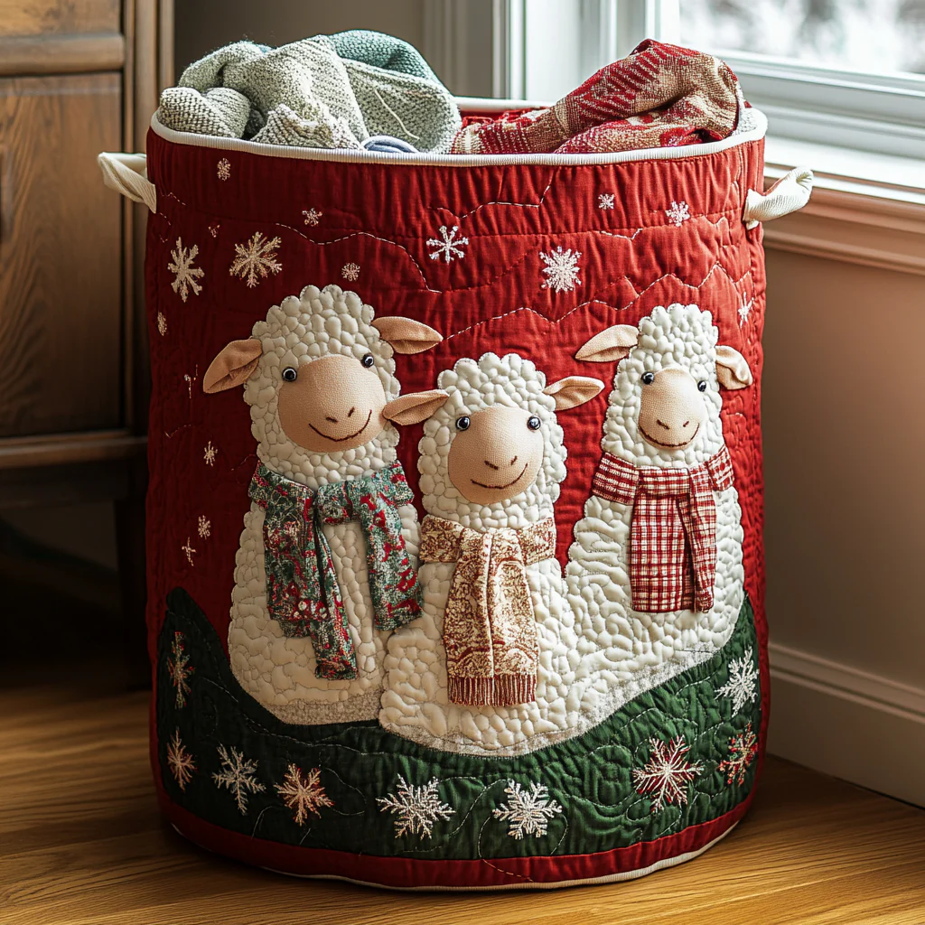 Sunny Sheep Quilted Laundry Basket