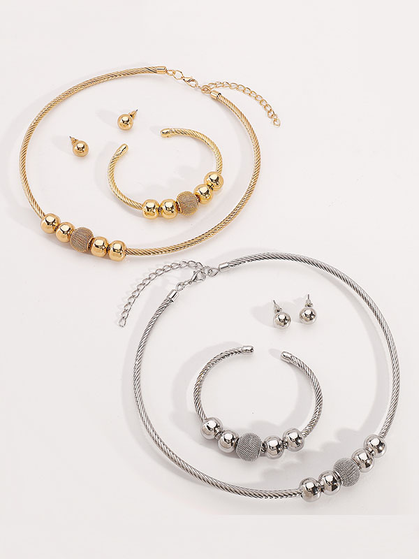 Ringent Bracelet + Geometric Necklaces + Earrings Accessories Three Pieces Set