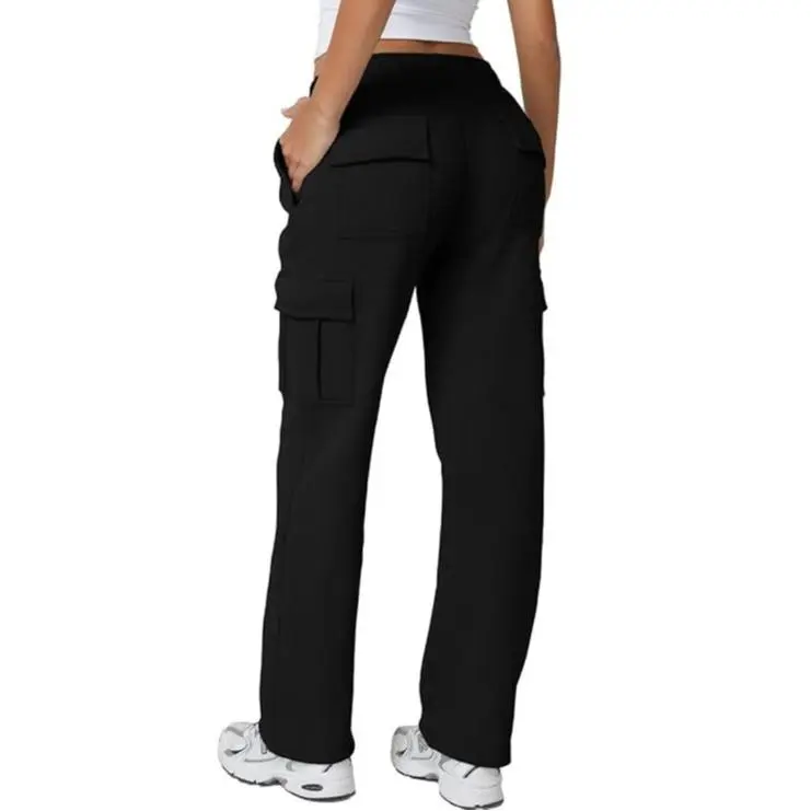 Women's multi-pocket solid color pants