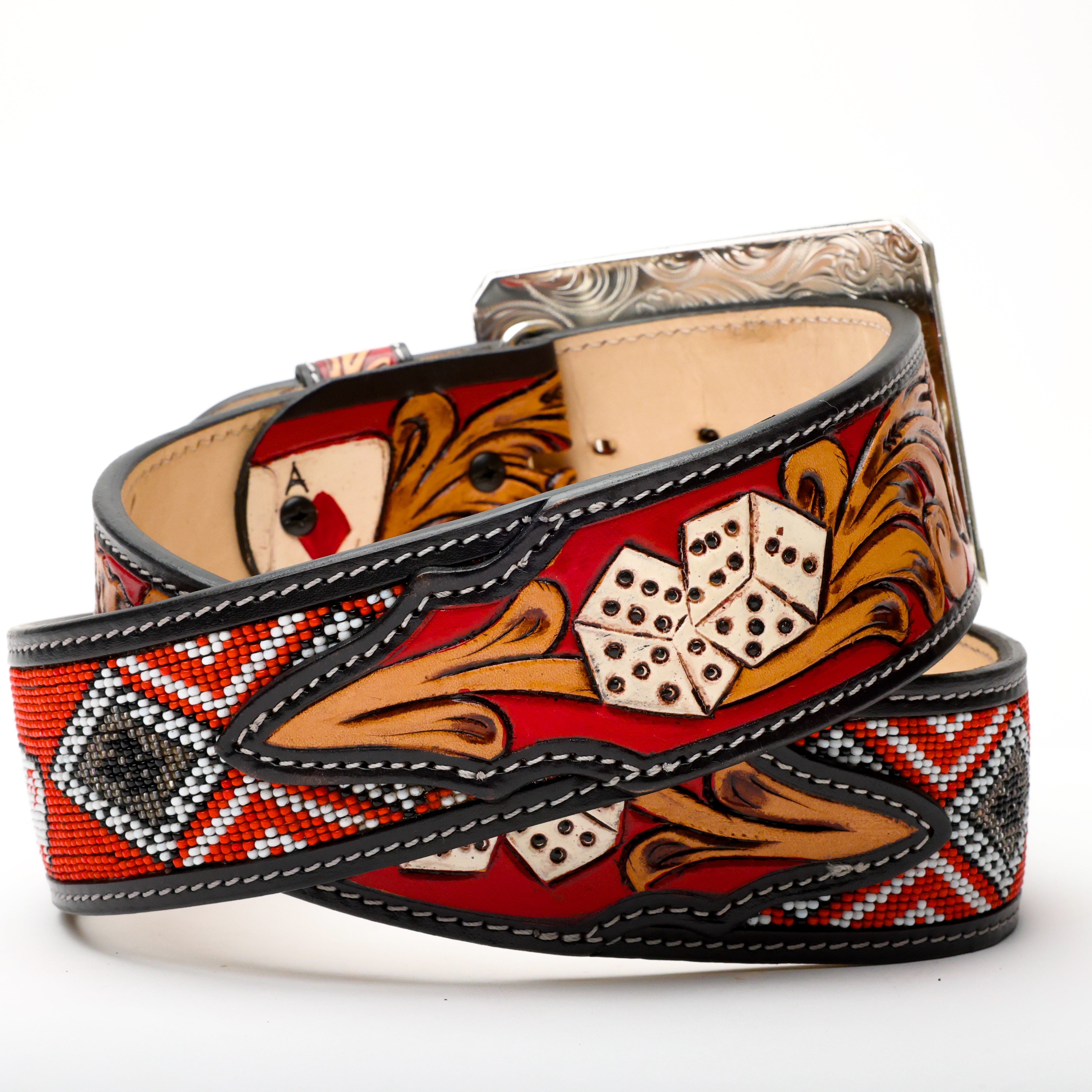 2 Inch Hand-Tooled Artesanal Beaded Leather Belt