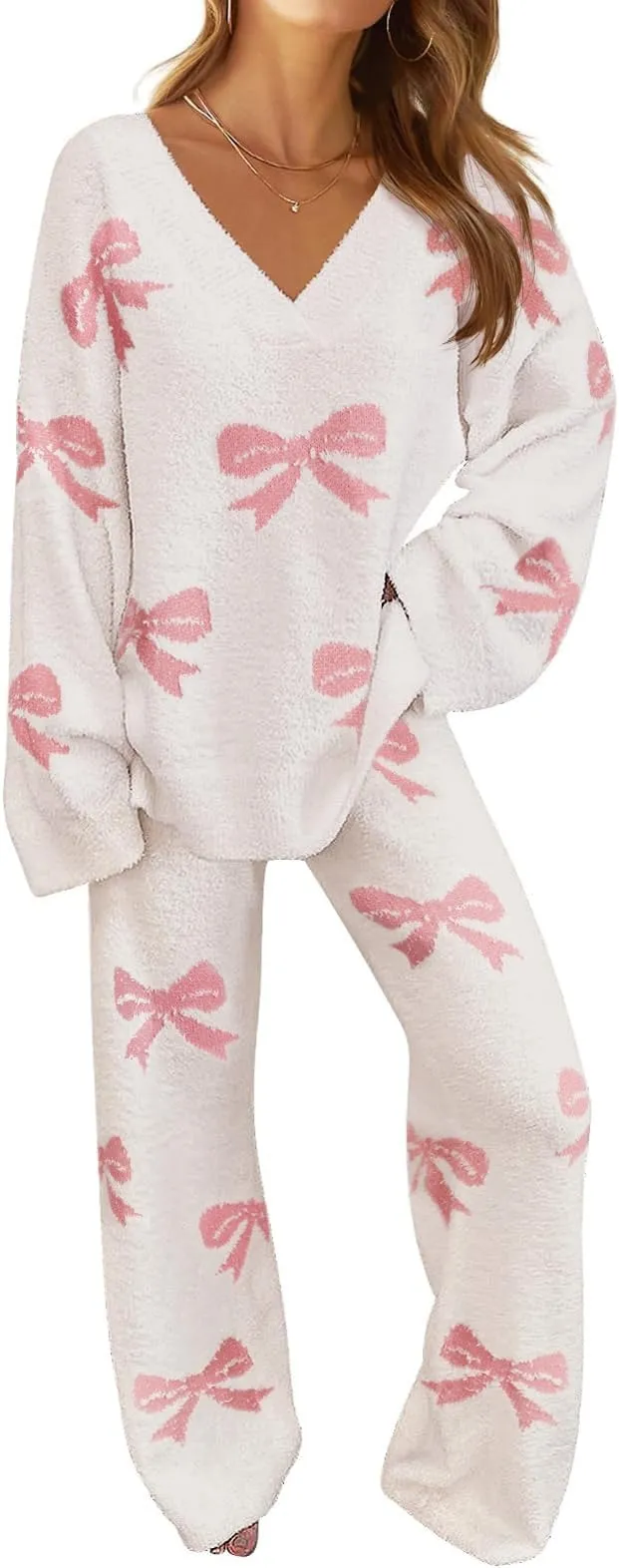 Women's Lounge Sets 2025 Fall Fashion 2 Piece Outfits Sweater Pajama Set
