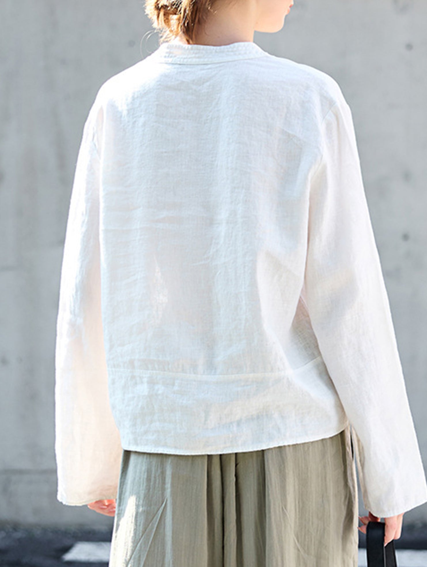 Pure Linen V Neck Long Sleeve Work Tee_CWTBLL02353