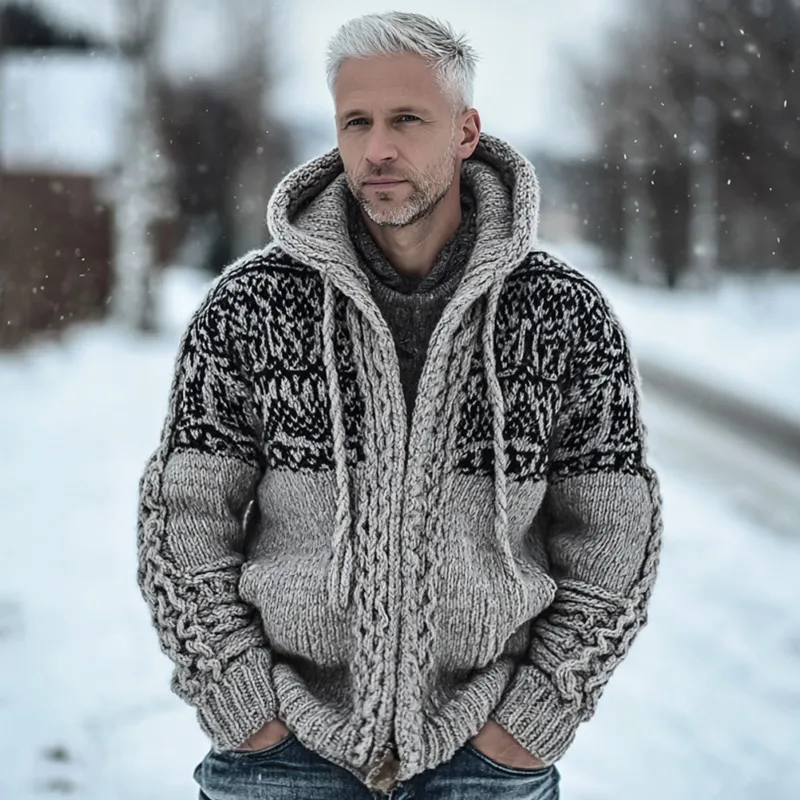 Men's Vintage Casual Viking Knit Hooded Sweater