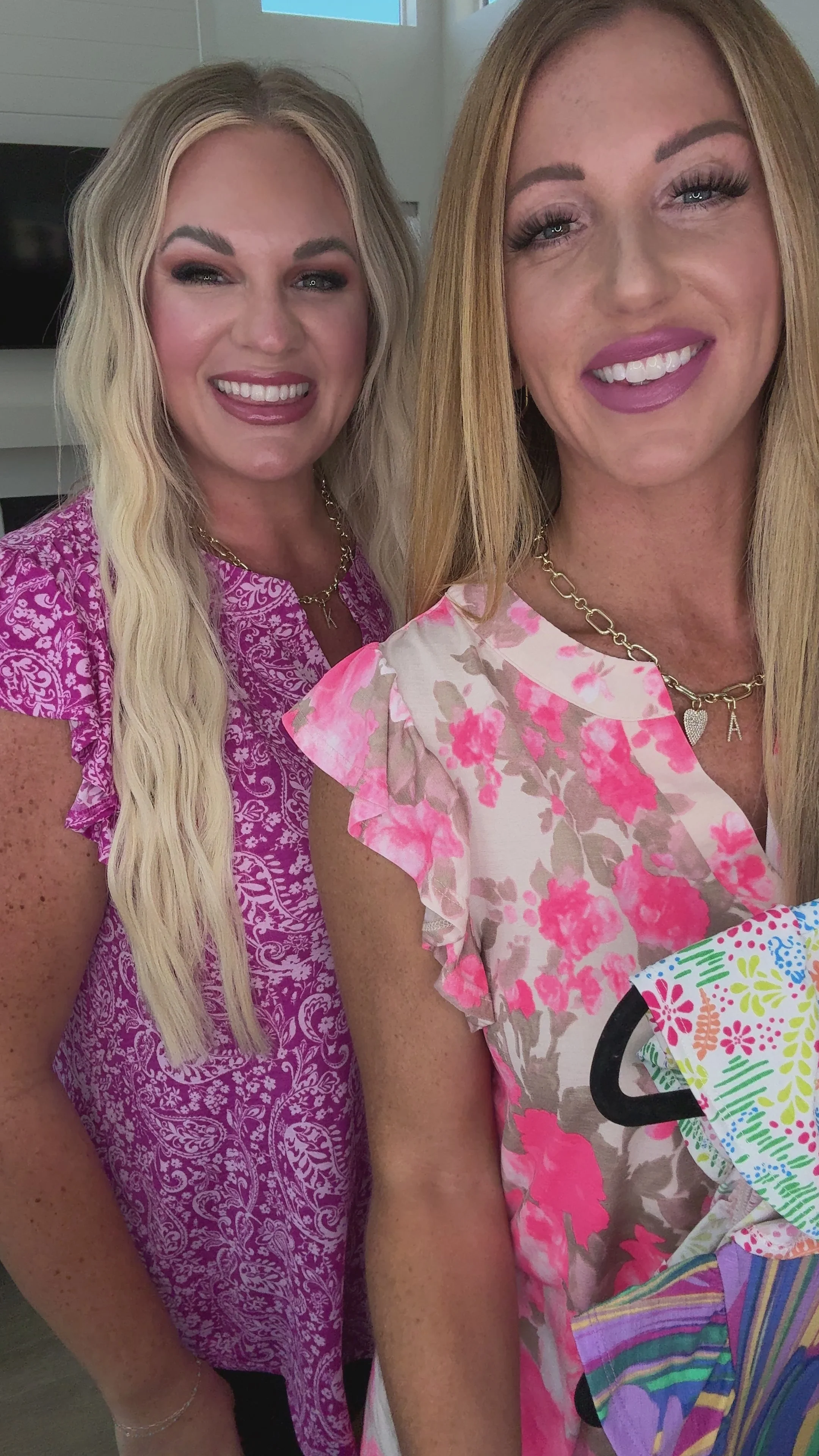 Flutter Sleeve Top in Ivory and Pink Abstract