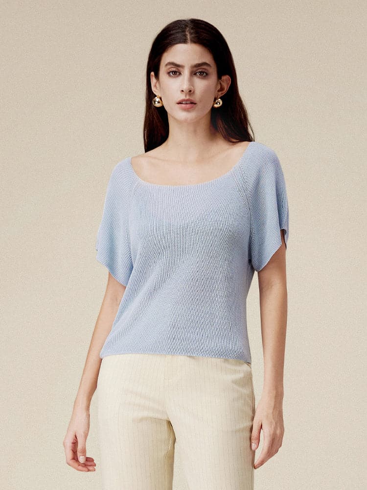 Linen & Lyocell Square Neck Casual Basic Top