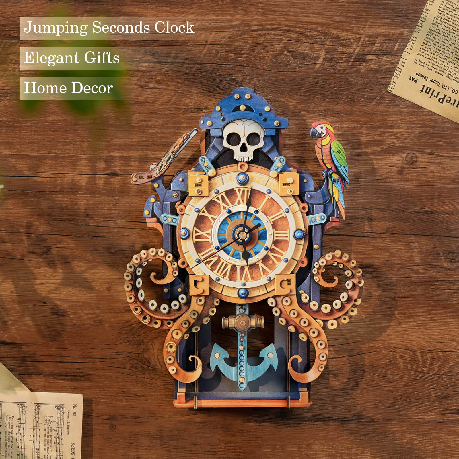 Octopus Sea Monster  â€“ DIY Wooden Clock, 3D Puzzle Craft Kit