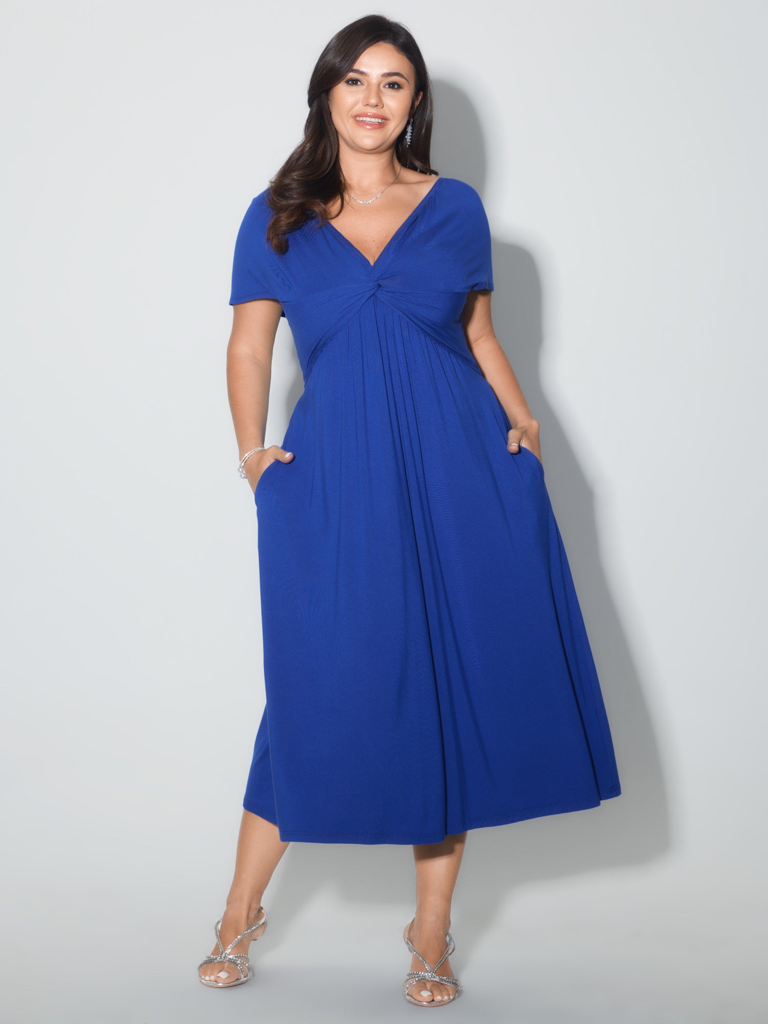 Supersoft Ruched Off-Shoulder Pocket Midi Dress