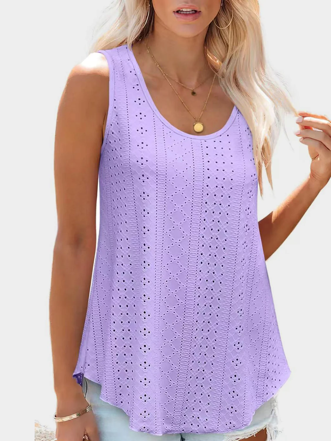 Eyelet Round Neck Tank (multiple color options)