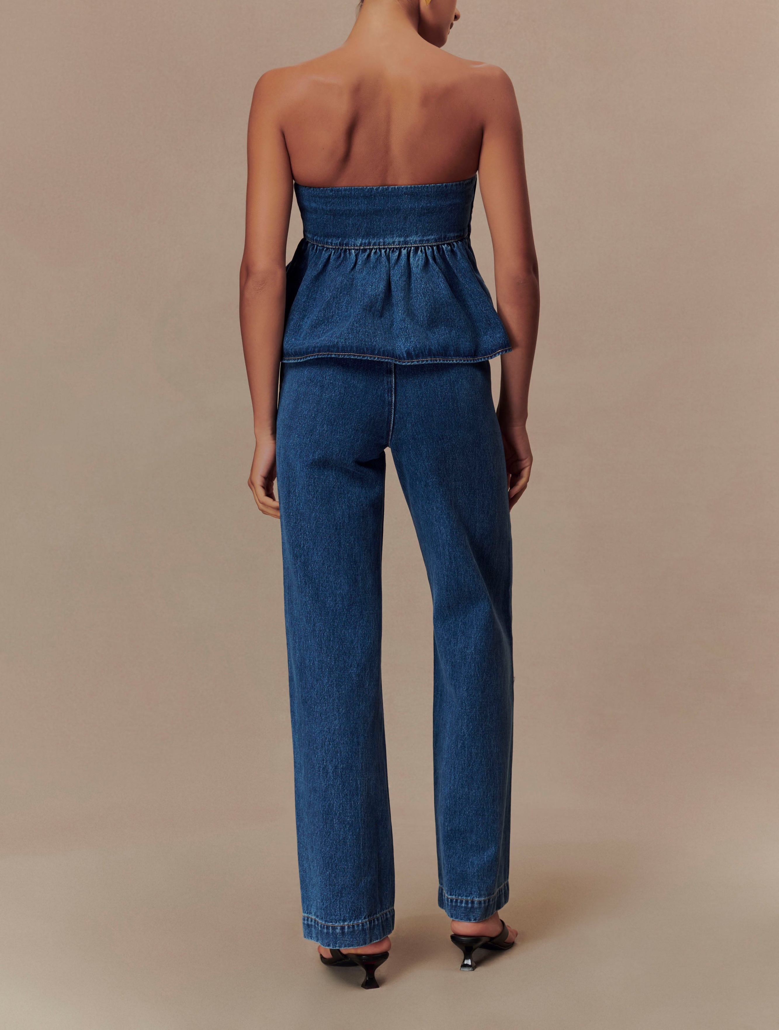 Blue Wide Leg Denim Jeans